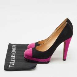 Chanel Black/Pink Suede CC Cap Toe Platform Pumps Size 38.5
