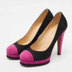 Chanel Black/Pink Suede CC Cap Toe Platform Pumps Size 38.5