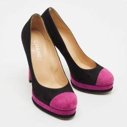 Chanel Black/Pink Suede CC Cap Toe Platform Pumps Size 38.5