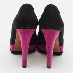 Chanel Black/Pink Suede CC Cap Toe Platform Pumps Size 38.5