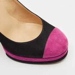 Chanel Black/Pink Suede CC Cap Toe Platform Pumps Size 38.5