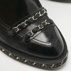 Chanel Black Patent Leather Chain Detail Mid Calf Boots Size 38