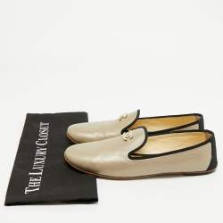 Chanel Light Gold/Black Leather and Fabric CC Pearl Smoking Slippers Size 40