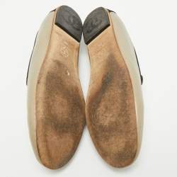 Chanel Light Gold/Black Leather and Fabric CC Pearl Smoking Slippers Size 40