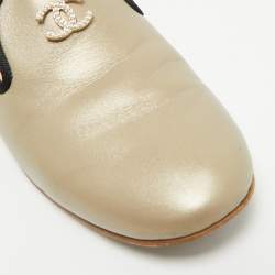 Chanel Light Gold/Black Leather and Fabric CC Pearl Smoking Slippers Size 40
