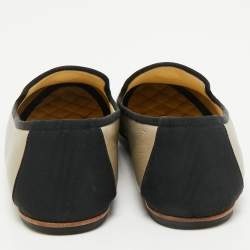 Chanel Light Gold/Black Leather and Fabric CC Pearl Smoking Slippers Size 40