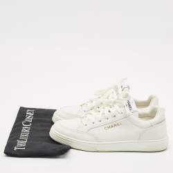 Chanel White Leather CC Low Top Sneakers Size 38.5