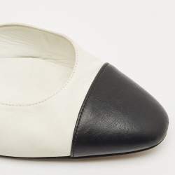 Chanel White/Black Leather CC Cap Toe Slingback Flats Size 37.5