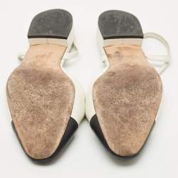 Chanel White/Black Leather CC Cap Toe Slingback Flats Size 37.5
