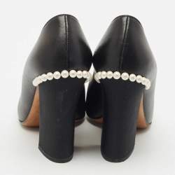 Chanel Black Leather and Fabric CC Cap Toe Pearl Block Heel Pumps Size 39