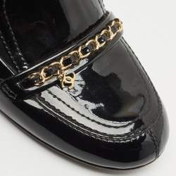 Chanel Black Patent Leather CC Slip On Loafers Size 39