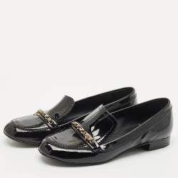 Chanel Black Patent Leather CC Slip On Loafers Size 39