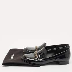 Chanel Black Patent Leather CC Slip On Loafers Size 39