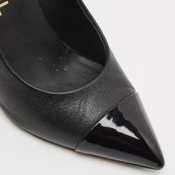 Chanel Black Patent and Leather Cap Toe Pearl Pumps Size 36.5