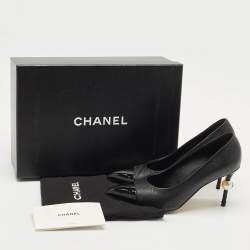 Chanel Black Patent and Leather Cap Toe Pearl Pumps Size 36.5