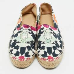 Chanel Multicolor Print Canvas CC Espadrille Flats Size 39
