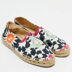 Chanel Multicolor Print Canvas CC Espadrille Flats Size 39