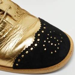 Chanel Gold/Black Leather and Suede CC Ankle Strap Oxford Sandals Size 38.5