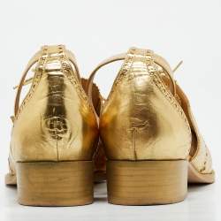 Chanel Gold/Black Leather and Suede CC Ankle Strap Oxford Sandals Size 38.5