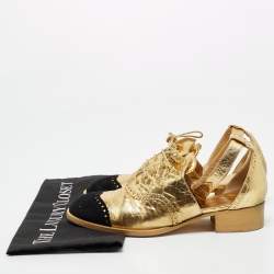Chanel Gold/Black Leather and Suede CC Ankle Strap Oxford Sandals Size 38.5