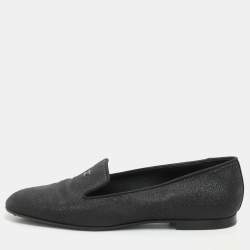Chanel Black Lame Fabric CC Moccasins Size 39