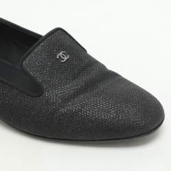 Chanel Black Lame Fabric CC Moccasins Size 39