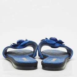 Chanel  Blue Suede Camellia Flat Slides Size 38
