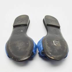 Chanel  Blue Suede Camellia Flat Slides Size 38