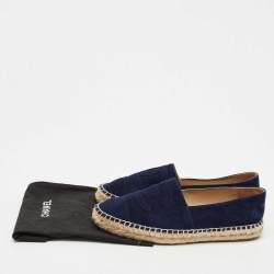 Pre Owned Chanel Navy Blue Suede CC Cap Toe Espadrille Flats Size 39