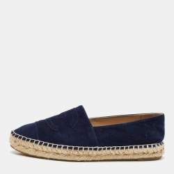 Chanel Navy Blue Suede CC Cap Toe Espadrille Flats Size 39