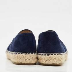 Pre Owned Chanel Navy Blue Suede CC Cap Toe Espadrille Flats Size 39