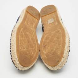 Pre Owned Chanel Navy Blue Suede CC Cap Toe Espadrille Flats Size 39