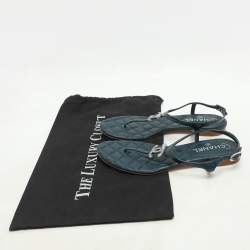 Pre Owned Chanel Blue Patent Leather Embellished CC Flat Sandals Size 37.5