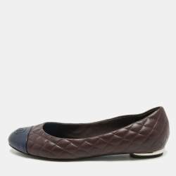Chanel Blue/Burgundy Leather CC Cap Toe Bow Ballet Flats Size 38.5
