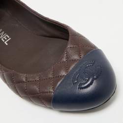 Chanel Blue/Burgundy Leather CC Cap Toe Bow Ballet Flats Size 38.5