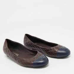 Chanel Blue/Burgundy Leather CC Cap Toe Bow Ballet Flats Size 38.5