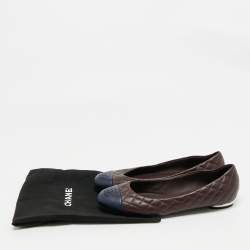 Chanel Blue/Burgundy Leather CC Cap Toe Bow Ballet Flats Size 38.5