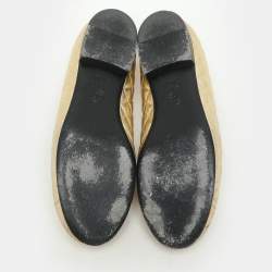 Chanel Gold Leather Camelia CC Ballet Flats Size 37.5