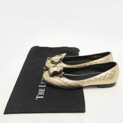 Chanel Gold Leather Camelia CC Ballet Flats Size 37.5