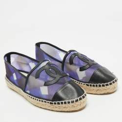 Chanel Purple/Black Mesh and Leather Interlocking CC Espadrille Flats Size 39