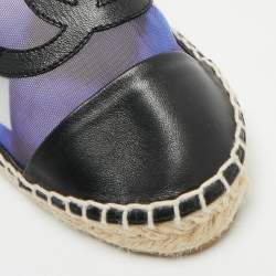 Chanel Purple/Black Mesh and Leather Interlocking CC Espadrille Flats Size 39