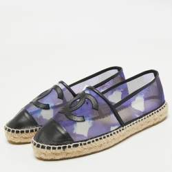Chanel Purple/Black Mesh and Leather Interlocking CC Espadrille Flats Size 39