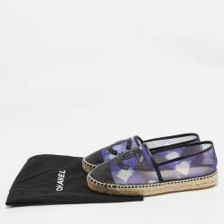 Chanel Purple/Black Mesh and Leather Interlocking CC Espadrille Flats Size 39