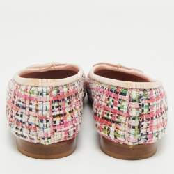 Chanel Multicolor Leather and Tweed CC Ballet Flats Size 39