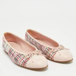 Chanel Multicolor Leather and Tweed CC Ballet Flats Size 39