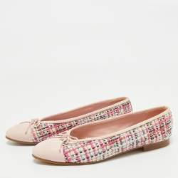 Chanel Multicolor Leather and Tweed CC Ballet Flats Size 39