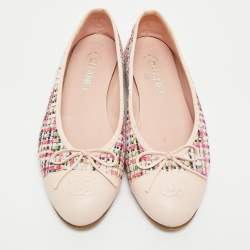 Chanel Multicolor Leather and Tweed CC Ballet Flats Size 39