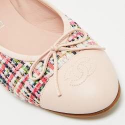 Chanel Multicolor Leather and Tweed CC Ballet Flats Size 39