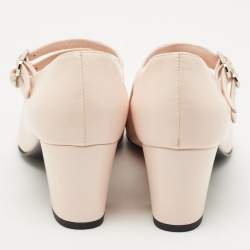 Pre Owned Chanel Pink/Black Leather and Grosgrain Cap Toe Mary Jane Pumps Size 38