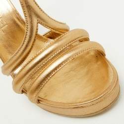 Chanel Metallic Gold Leather Parthenon Grecian Column Platform Sandals Size 36